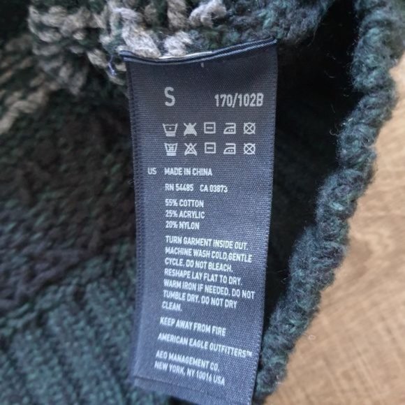 American Eagle Mens Fair Isle Green Knit Sweater - Picture 8 of 8